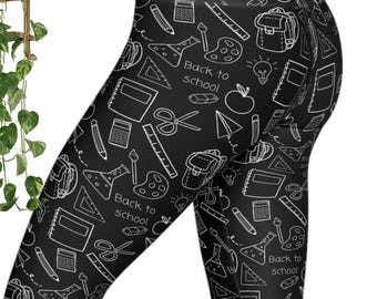 Black White School Doodle Print Leggings | Teacher Classroom Outfit