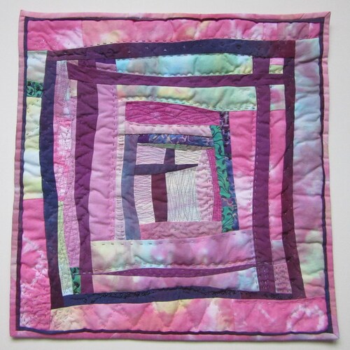 Pink quilt wall hanging, Contemporary pink and mauve textile picture, Fibre buying art