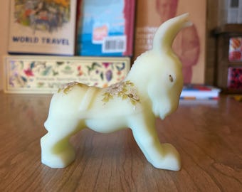 Fenton Custard Glass Donkey with Hand-Painted Daisies