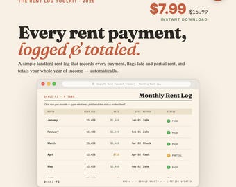 Landlord Rent Tracker | Monthly Payment Log, Income Spreadsheet (Google Sheets, PDF)
