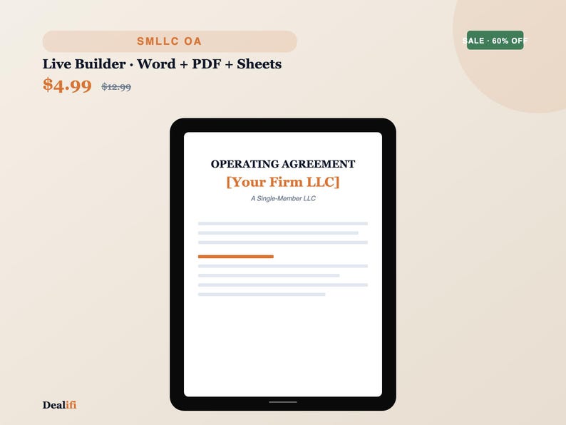 Single-Member LLC Operating Agreement Template (Word, PDF) image 4
