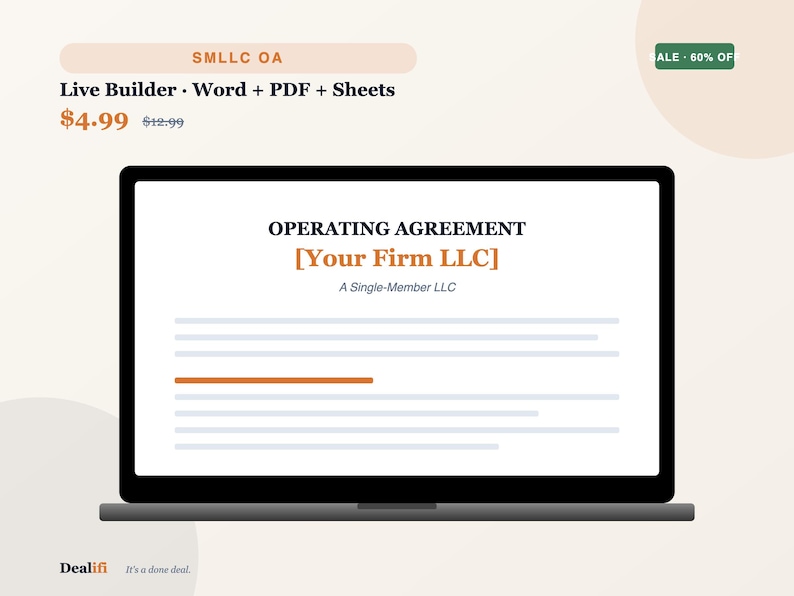 Single-Member LLC Operating Agreement Template (Word, PDF) image 1