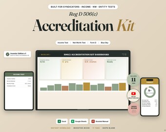 Reg D 506(c) Accreditation Kit – Compliance Tracker, Form D, Blue Sky