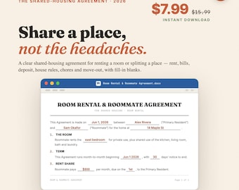 Room Rental Agreement | Shared Housing, Rent Split (Word, PDF)