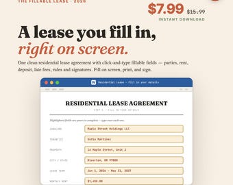 Residential Lease Agreement | Fillable PDF, Word, Google Docs (Instant Download)