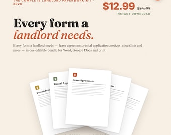 Landlord Forms Bundle | Editable Lease Agreement, Rental Application, Move-in Checklist (Instant Download)