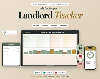 Multi-Property Landlord Tracker | Rental Portfolio Management (Excel, Google Sheets)