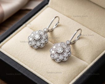 Floral Moissanite Drop Earrings, 935 Argentium Silver Earrings, Vintage Inspired Earrings, Statement Wedding Jewelry, Luxury Gift for Women