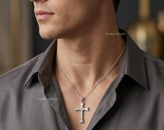 Two Tone Moissanite Cross Pendant Made In 935 Argentium Silver | Iced Out Cross Pendant | Diamond Look Religious Jewelry | Gift for Him Her