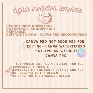 Puede incluir: Una plantilla de invitaci&oacute;n digital con una paleta de colores suave y neutra. El texto dice "digital invitation template" en una fuente cursiva. El texto adicional incluye "Descarga digital instant&aacute;nea" y "Imprimible". El logotipo de Canva es visible.
