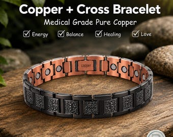 Herren Kupfer Kreuz Armband - Magnettherapie, christlicher Glaube Schmuck