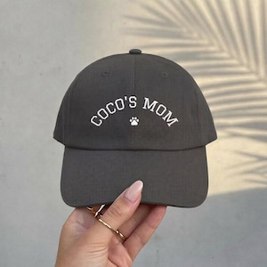 Custom Embroidered Dog Mom Hat, Personalized Dog Name Cap, Dog Lover Gift for Women, New Dog Baseball Cap Dark Grey