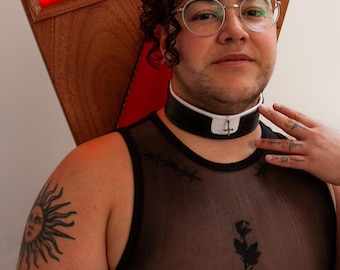Leather Clergy Collar with Brass Pendant, Fallen Priest Collar
