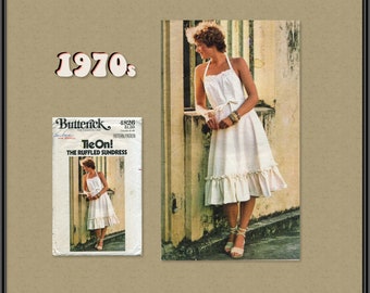 Vintage 1970s Sewing Pattern Butterick 4826 for Back Wrapped Dress, Halter Style, Tie On Ruffled Sundress, Boho, Cottagecore Dress, SZ Small