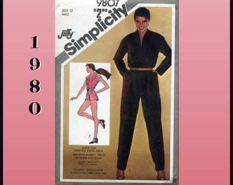 Simplicity 9807 Vintage 1980 Jumpsuit Jiffy Sewing Pattern, Uncut in Factory Folds, Bust 34, For stretch knit only