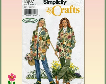 Simplicity 8807 Sewing Pattern for Garden Jacket with Large Patch Pockets, Sizes S - M - L - XL,  Uncut 90s Pattern in Factory Folds