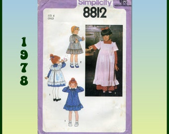 Simplicity 8812, Vintage 1970s, Child Size 6, Cottagecore, Prairie Style Dress and Ruffled Pinafore Sewing Pattern, Uncut in Factory Folds