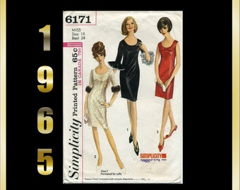 Simplicity 6171, Vintage Mid-century Sewing Pattern 1960s Cocktail Party Evening Sheath Dress Pattern Bust 34 Vintage Size 14