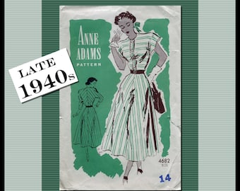 Anne Adams 4682 Vintage Sewing Pattern for 1940s  Misses' Dress with Short or 3/4 Sleeves