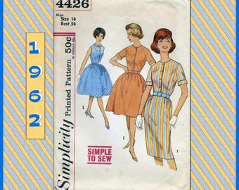 Simplicity 4426, Mid Century 1960s Misses Dress Sewing Pattern, Bust 34