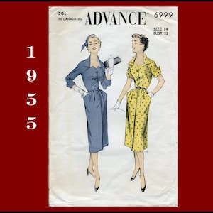 Advance 6999 Dress Pattern Misses Button Front Dress Has Pockets and Loads of Great 1950s MCM Style Details Bust 32 Unprinted Sewing Pattern