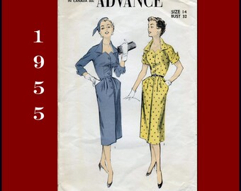 Vintage 1950s Advance 6999 Sewing Pattern for MCM Dress with Great lines and Details. Bust 32