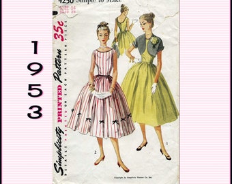 Simplicity 4250, Vintage 1950s, Simple to Make, Sundress with full Gather Skirt, Low Rounded Back and Short Jacket, Sewing Pattern, Bust 32