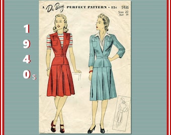 Du Barry 5436, Woman's and Misses' Jacket with Peplum and Skirt Sewing Pattern 1940s Vintage Pattern Bust 38"