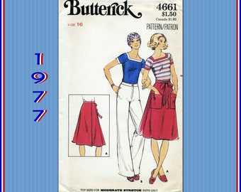 Butterick 4661 Misses' Wrap Skirt, Pants and Top Sewing Pattern, Vintage 1970s Uncut, Factory Folded, Pattern, Bust 38