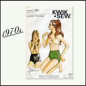 Kwik Sew 201  Ladies Panties Sewing Pattern for Sizes 4, 5, 6 UNCUT paper pattern in vintage 1970 sealed packet. UNCUT in Factory Folds