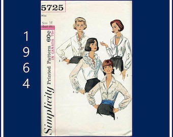 Simplicity 5725, 1960, Set of Blouses Sewing Pattern, Mid Century Modern, Secretary Style or Pretty Cocktail Hour Blouse Pattern, Bust 36