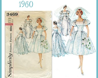 Vintage Wedding Dress Sewing Pattern, Simplicity 3469, 1960 MCM Wedding Dress Pattern, Bust 34