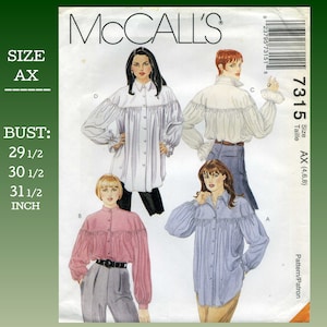 McCall&#39;s 7315 Shirt Sewing Pattern: 1990s Raglan Sleeve, Size AX (4-8)