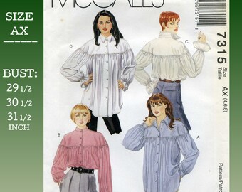 McCall's 7315 Shirt Sewing Pattern: 1990s Raglan Sleeve, Size AX (4-8)