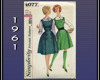 Simplicity 4077, 1960s Sewing Pattern, for Jumper with Square Neck, Front Button Detail and a Button Front Blouse with Small Collar, Bust 34