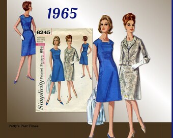 Simplicity 6245, Vintage1965, One-Piece Dress and Jacket Sewing Pattern, Petite/half sized, Bust 35