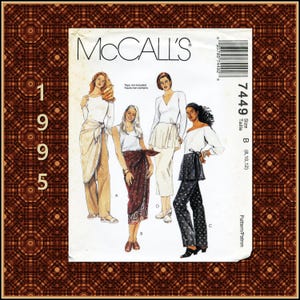 McCall's 7449 Misses' Pants or Pant with Sarong Skirt overlay 1990s Uncut Sewing Pattern