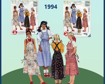 McCall's 7250, C 1994, Girls' Apron Dress and T-shirt Sewing Pattern, Choice of Sizes 7, 8, 10 or 10, 12, 14 , Uncut Pattern, Factory Folded