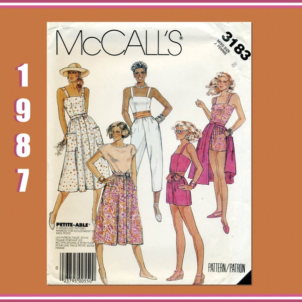 McCall's 3138 Sewing Pattern for Misses' Jumpsuit, Short Romper and Button Front Skirt, 1980s Vintage Size 8 UNCUT pattern in Factory Folds