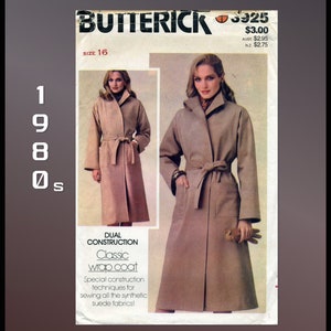 1980s Wrap Coat Sewing Pattern: Butterick 3925, Bust 38, Uncut