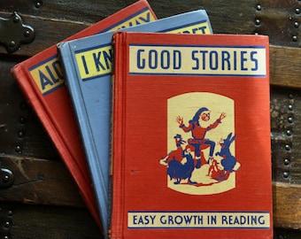 Illustrated Primary School Book Lot of 3, 1940s Vintage, Easy Growth in Reading, Titles are Good Stories, Along The Way and  I Know A Secret