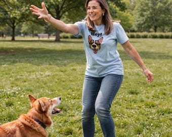 Camiseta con estampado de cara de Corgi / Camiseta con ilustración de perro, algodón ligero, para uso diario.