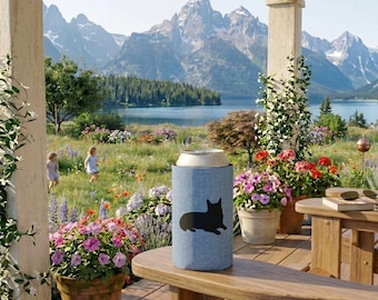 Enfriador de latas con silueta de Corgi Woof / Enfriador azul