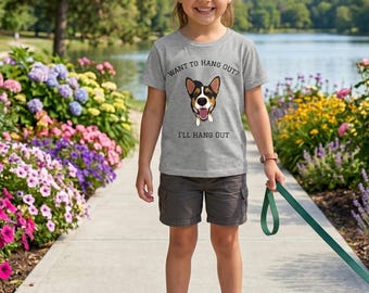 Camiseta juvenil para perros / "¿Quieres pasar el rato?" Camiseta de algodón con diseño de Corgi