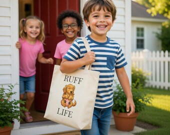 Bolso de tela con ilustración de cachorro en acuarela / Bolso de lona con diseño de perro "Ruff Life"