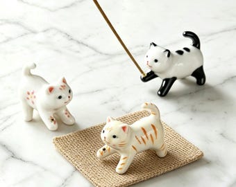 Handmålad rökelsehållare för katter i keramik, mini-kattungebrännare, zendekor
