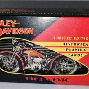 Vintage 1997 Harley-Davidson Historical Playing Cards Set with Limited Edition Collector Tin, Made in USA, 2 Sealed Decks 1903-1950