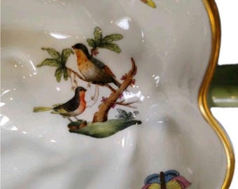 Plato de porcelana vintage Herend Rothschild con diseño de pájaro y hojas, pintado a mano, Hungría 680 RO