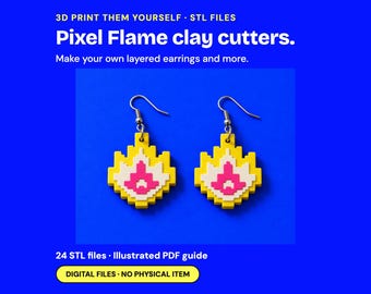 Pixel Flame Polymer Clay Cutter Set STL, Earring, Keychain and Wall Art Build Kit