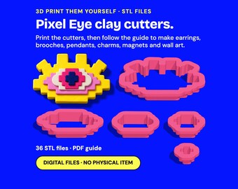 Pixel Eye Polymer Clay Cutter Set STL, Earring, Brooch and Wall Art Build Kit